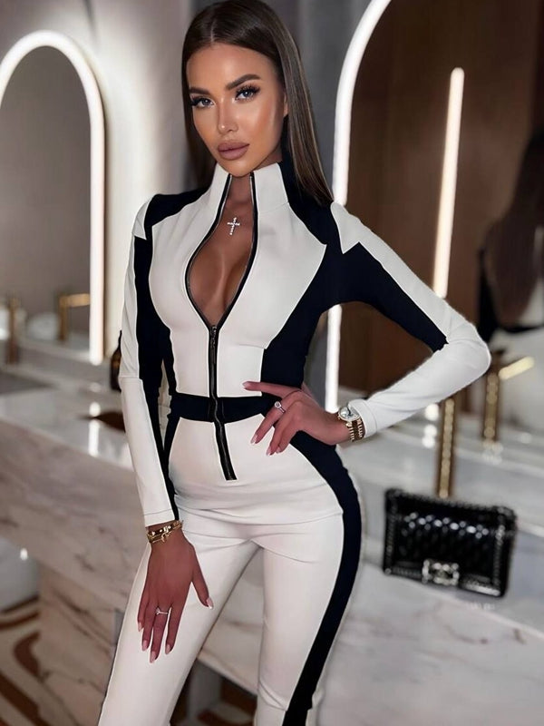 ❤ZASUWA Female "SciFi Heroine" Contrast Color PU Half Zipper Ski Jumpsuit