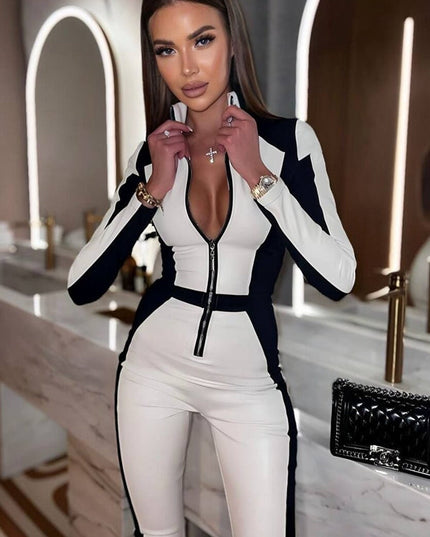 ❤ZASUWA Female "SciFi Heroine" Contrast Color PU Half Zipper Ski Jumpsuit
