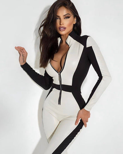 ❤ZASUWA Female "SciFi Heroine" Contrast Color PU Half Zipper Ski Jumpsuit