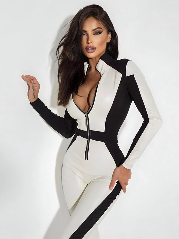 ❤ZASUWA Female "SciFi Heroine" Contrast Color PU Half Zipper Ski Jumpsuit