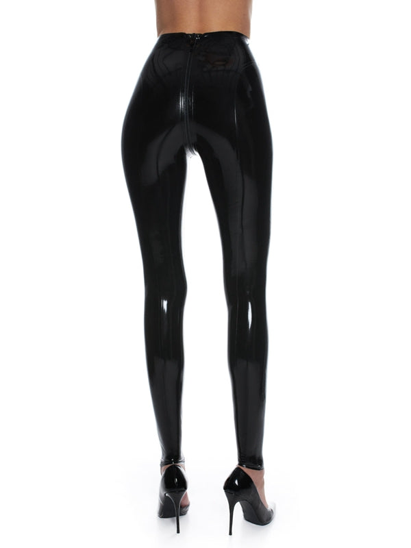 ZASUWA Female Glossy Faux Leather Zipper Leggings