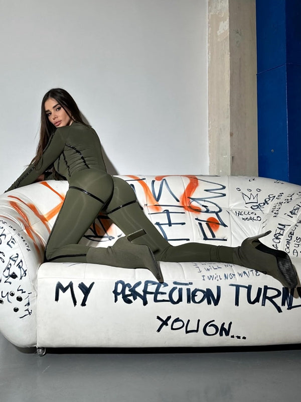 ❤ZASUWA Female Push-up Zipper Peach Booty Jumpsuit