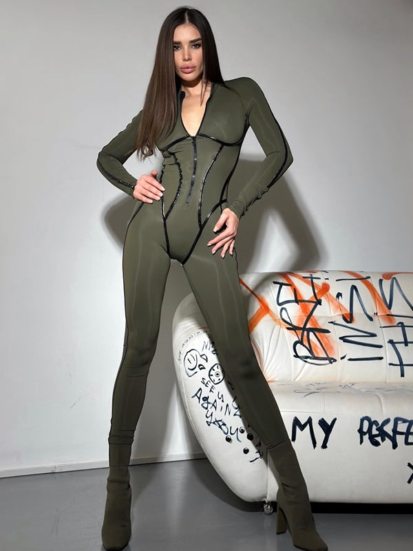 ❤ZASUWA Female Push-up Zipper Peach Booty Jumpsuit