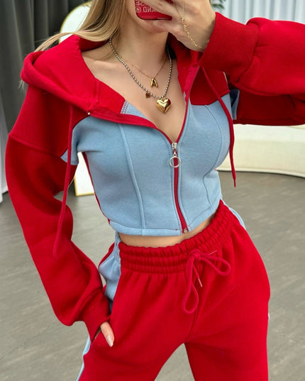 ZASUWA Female Contrast Color Pocket Casual Tracksuit