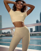 Wheat / S / Short Sleeves+Leggings