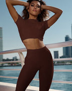 Saddle Brown / S / Short Sleeves+Leggings