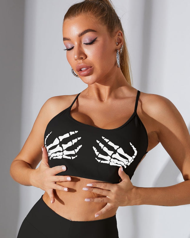 ZASUWA Female "Hand Bones" Print Cross Back Sports Bras