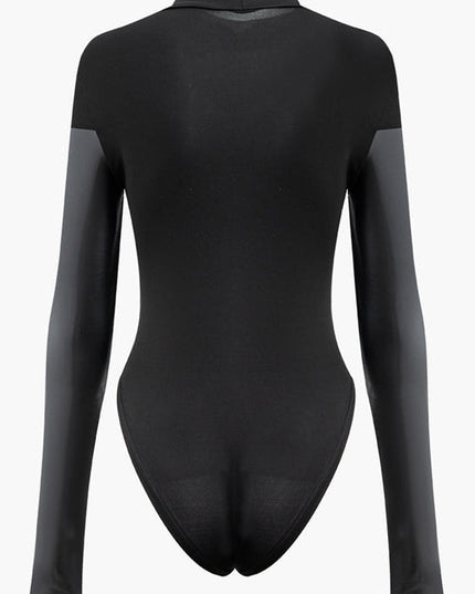 ZASUWA Female Faux Leather Stand Collar Bodysuit