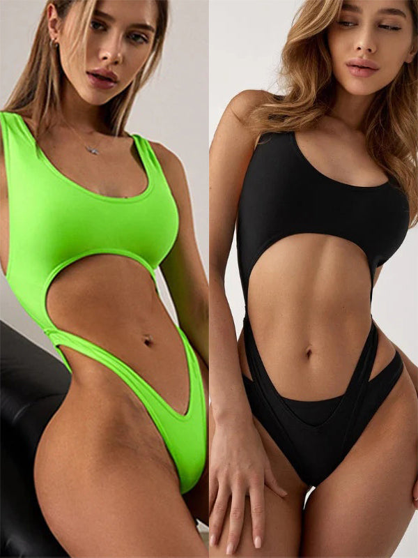 ❤ZASUWA Female Solid Color 2 Pics Hollow Out Design One Piece