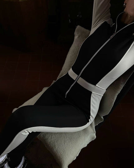 ❤ZASUWA Female "SciFi Heroine" Contrast Color PU Half Zipper Ski Jumpsuit