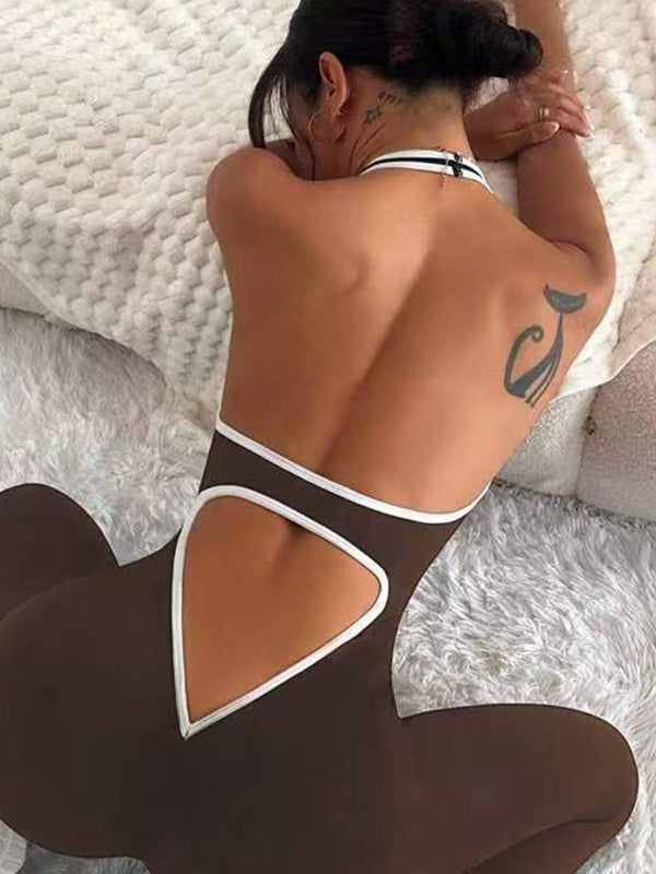 ZASUWA Female Contrast Color Hollow Out Ribbed Scrunch Bum Jumpsuit