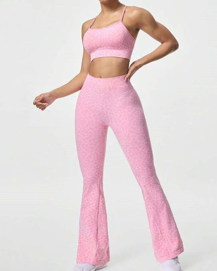 ZASUWA Female Leopard Print Cross Back Flare Design Tracksuit