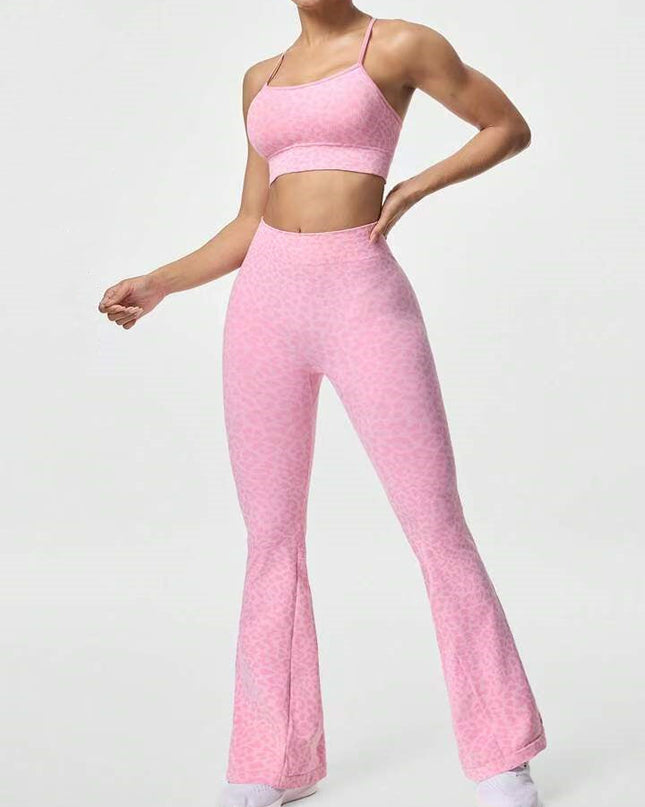 ZASUWA Female Leopard Print Cross Back Flare Design Tracksuit