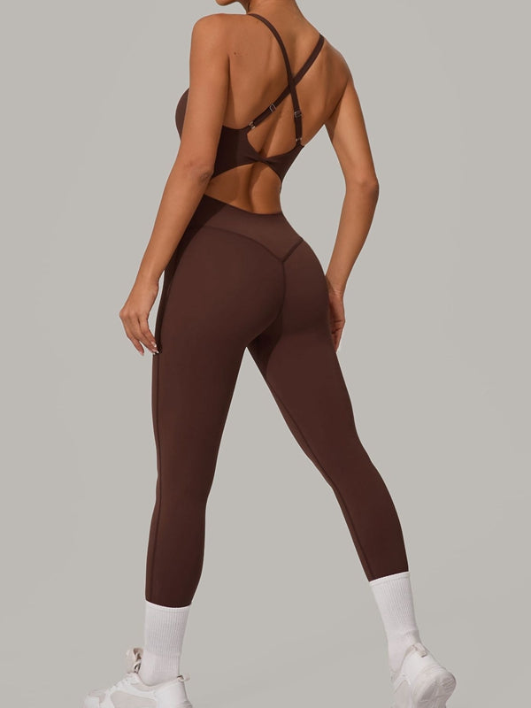 ZASUWA Female Sexy Cross Back U Collar Jumpsuit