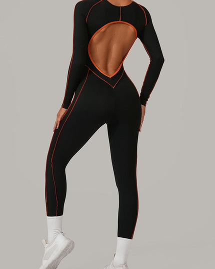 ZASUWA Female Sexy Backless Contrast Color Stripes Jumpsuit