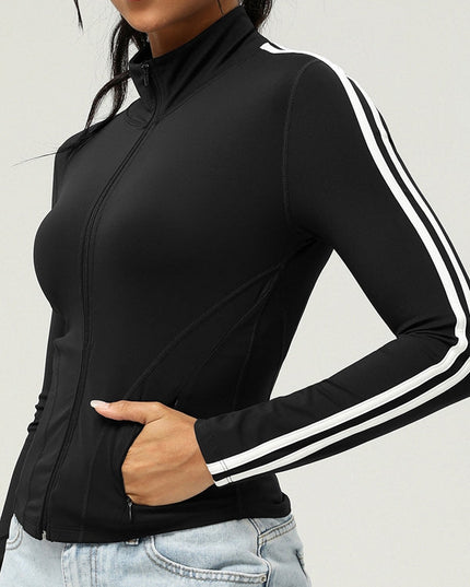 ZASUWA Female Zipper Contrast Color Stripes Pocket Jacket