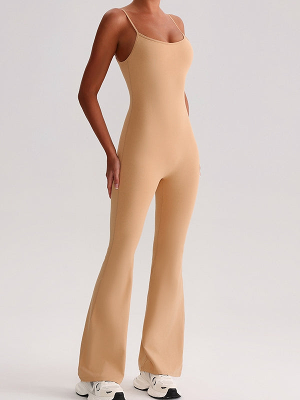 ZASUWA Female U Collar Backless Flare Jumpsuits