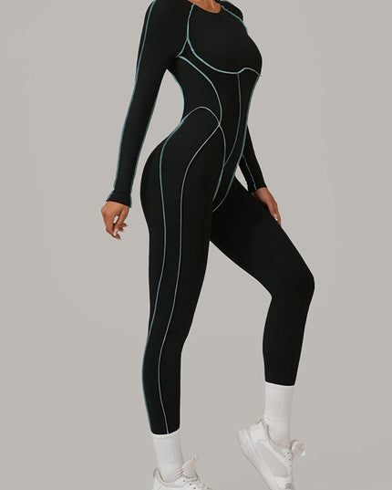 ZASUWA Female Sexy Backless Contrast Color Stripes Jumpsuit