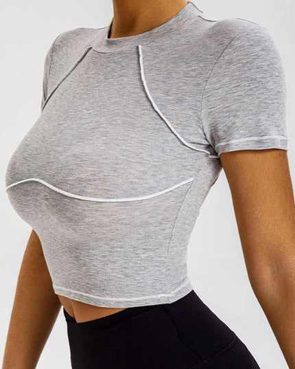 ZASUWA Female Sexy Contrast Color Stripes High-rise Short Sleeves