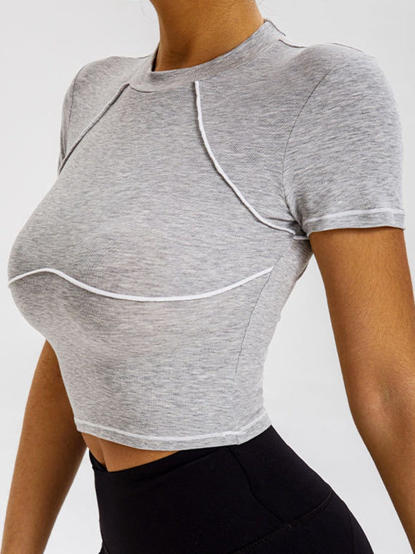 ZASUWA Female Sexy Contrast Color Stripes High-rise Short Sleeves