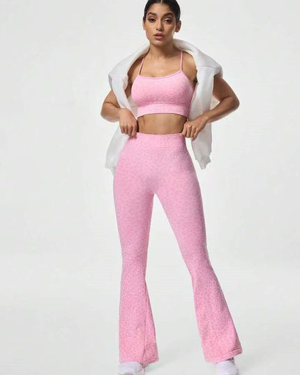 ZASUWA Female Leopard Print Cross Back Flare Design Tracksuit