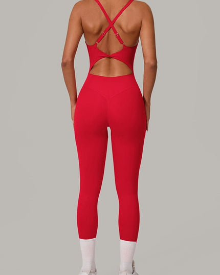 ZASUWA Female Sexy Cross Back U Collar Jumpsuit