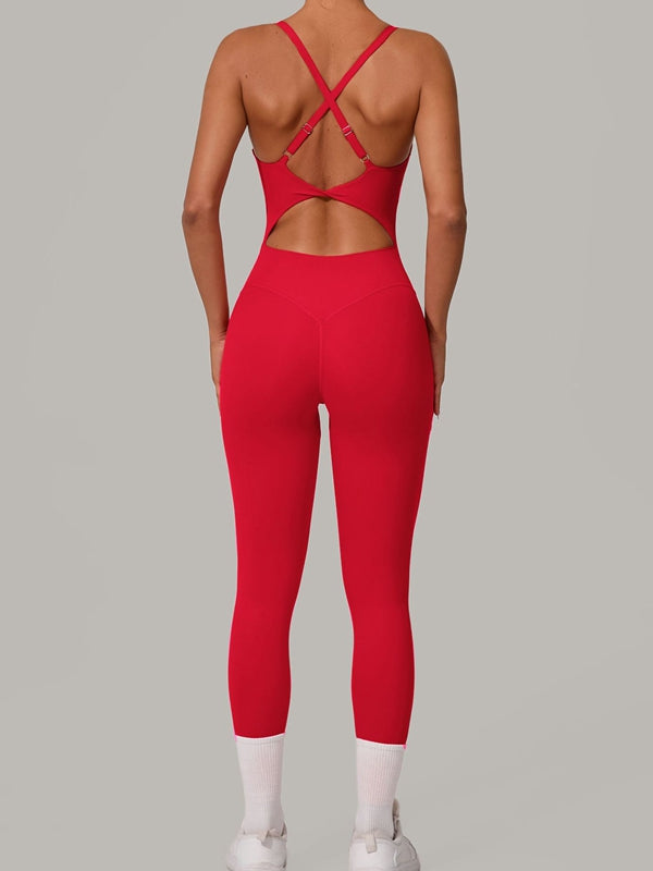 ZASUWA Female Sexy Cross Back U Collar Jumpsuit