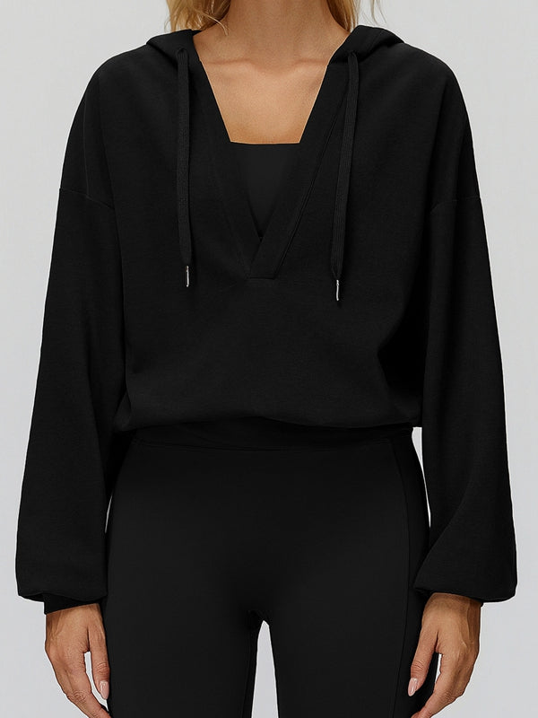 ZASUWA Feamle V Collar Fleece Hoodie