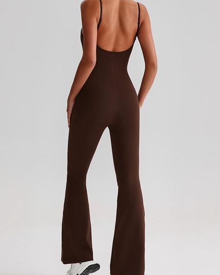 ZASUWA Female U Collar Backless Flare Jumpsuits