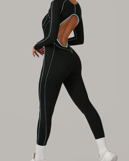 ZASUWA Female Sexy Backless Contrast Color Stripes Jumpsuit