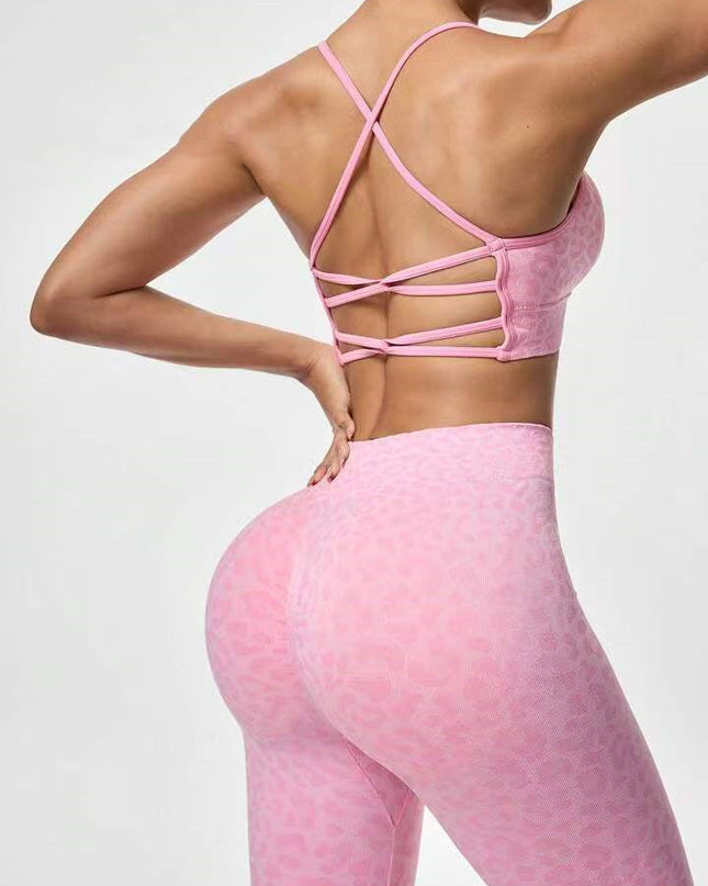 ZASUWA Female Leopard Print Cross Back Flare Design Tracksuit