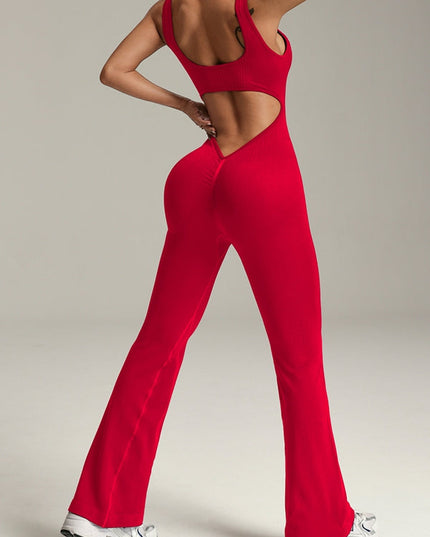 ZASUWA Female Deep V Back Flare Jumpsuit