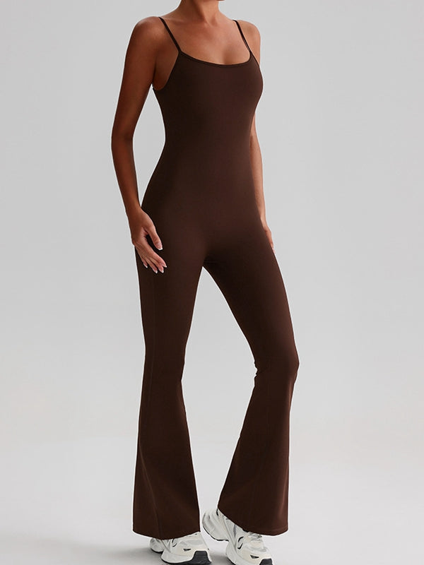 ZASUWA Female U Collar Backless Flare Jumpsuits