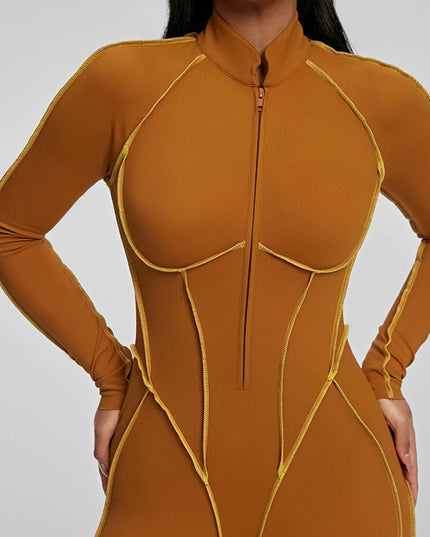 ZASUWA Female Sexy Backless Zipper Contrast Color Stripes Jumpsuit