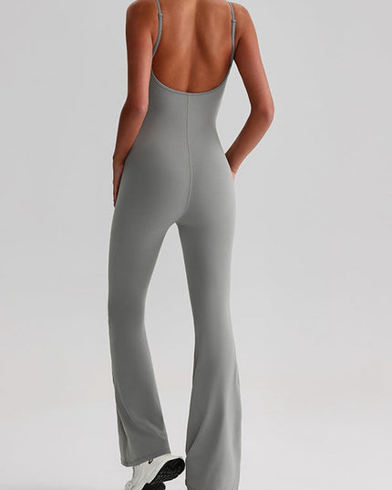 ZASUWA Female U Collar Backless Flare Jumpsuits