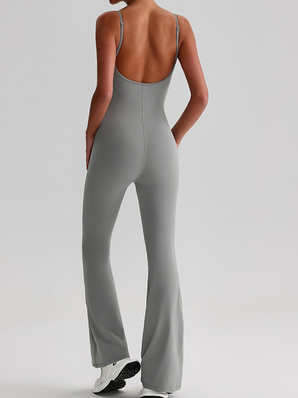 ZASUWA Female U Collar Backless Flare Jumpsuits