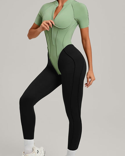 ZASUWA Female Contrast Color Backless Stitch Zipper Jumpsuit