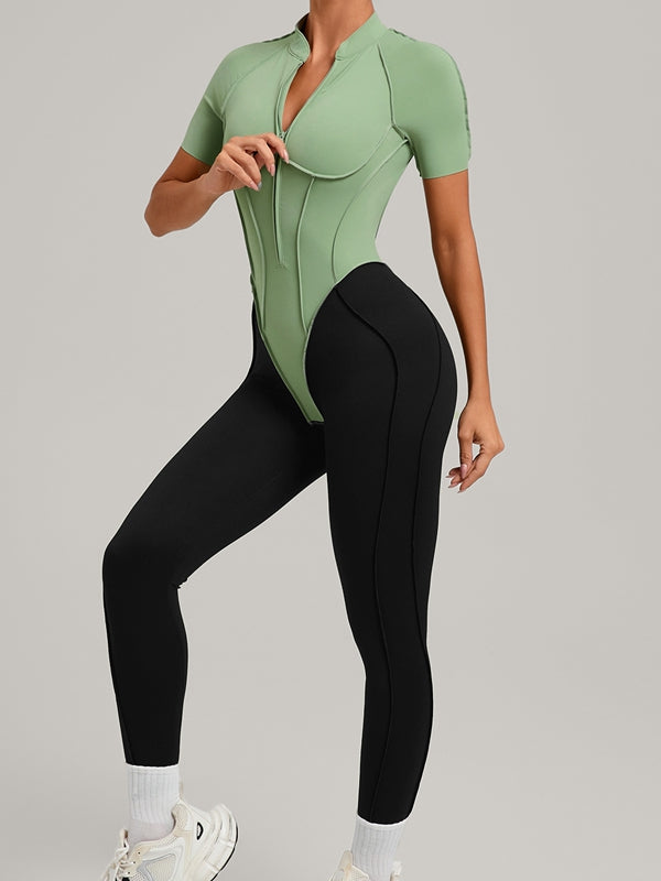 ZASUWA Female Contrast Color Backless Stitch Zipper Jumpsuit