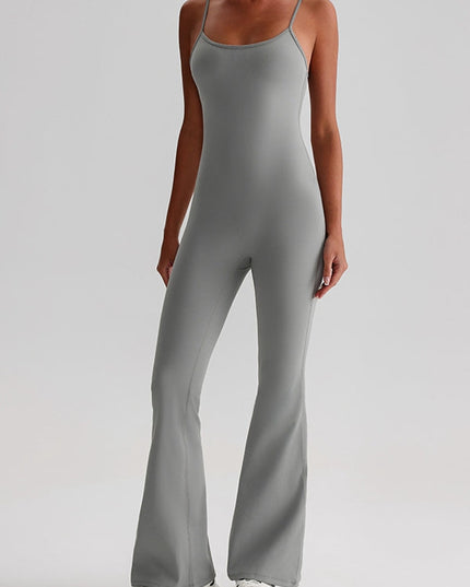 ZASUWA Female U Collar Backless Flare Jumpsuits