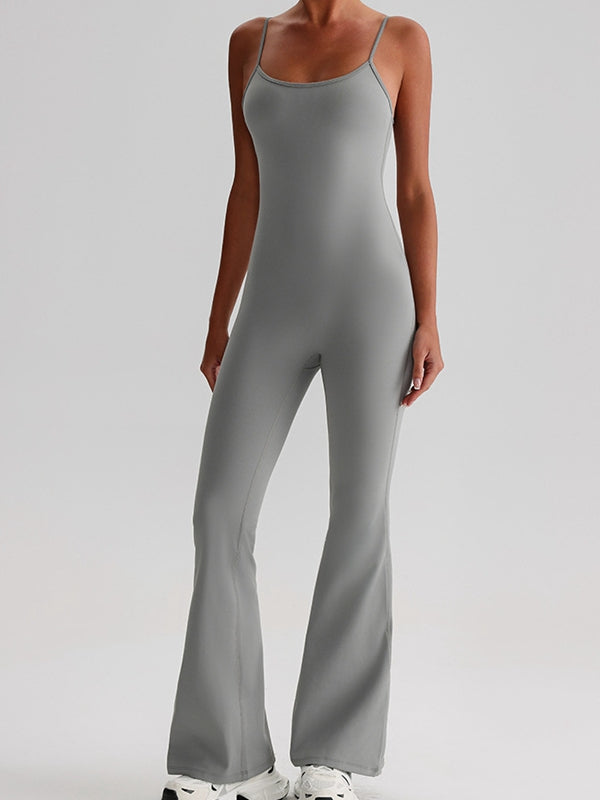 ZASUWA Female U Collar Backless Flare Jumpsuits