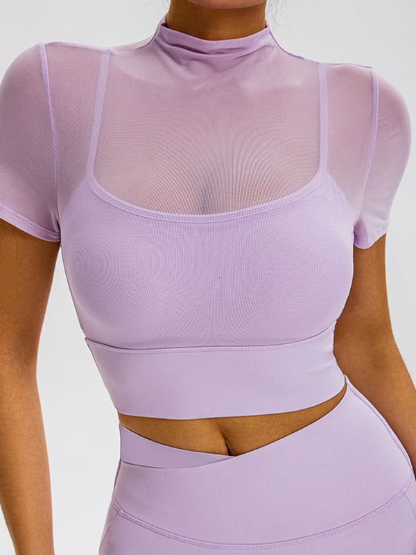 ZASUWA Female Sexy Sheer Mesh Cropped Short Sleeves