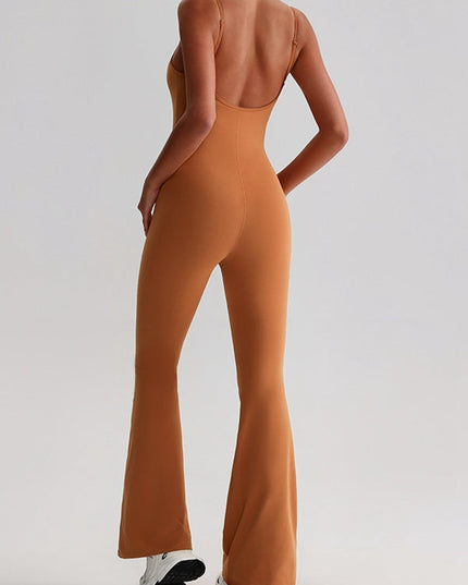 ZASUWA Female U Collar Backless Flare Jumpsuits