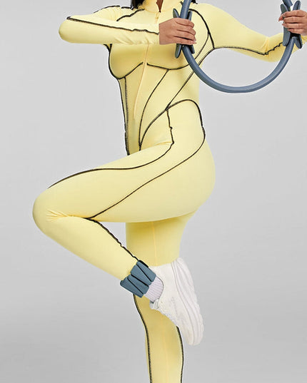 ZASUWA Female Sexy Backless Zipper Contrast Color Stripes Jumpsuit