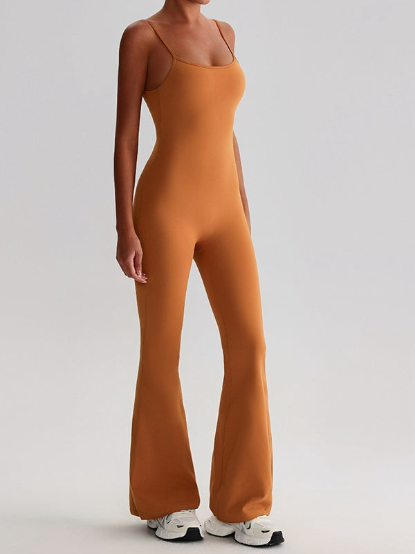 ZASUWA Female U Collar Backless Flare Jumpsuits