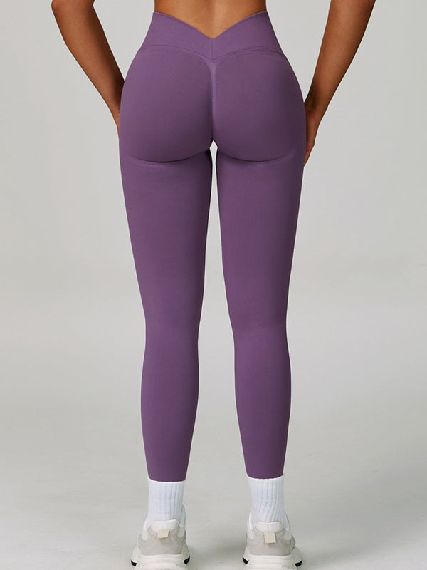 ZASUWA Female Deep V Back Seamless High-rise Leggings