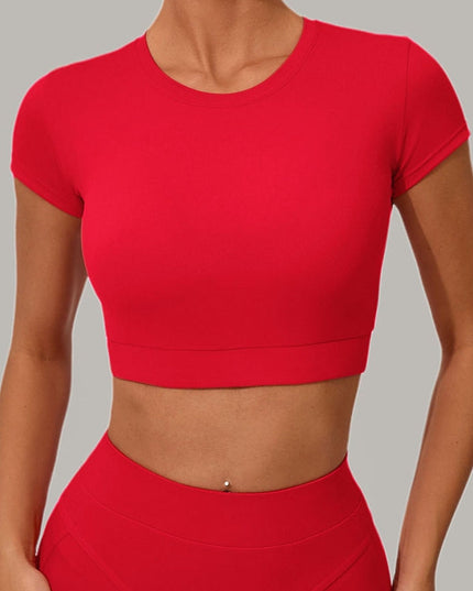 ZASUWA Female Sexy Round Collar Cropped Short Sleeves