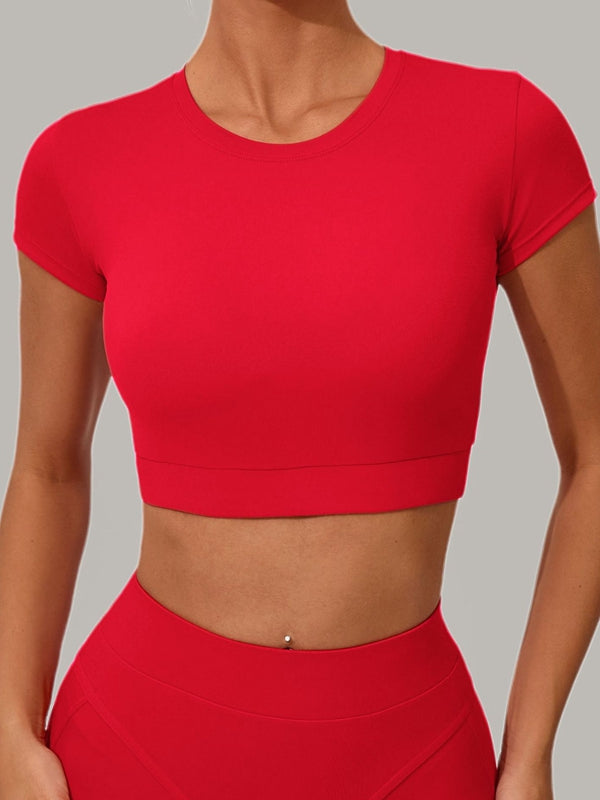 ZASUWA Female Sexy Round Collar Cropped Short Sleeves