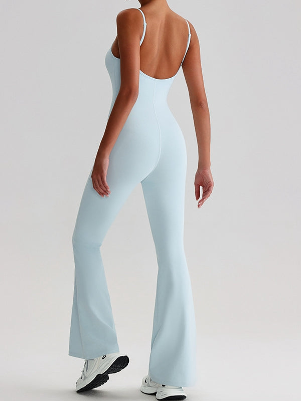 ZASUWA Female U Collar Backless Flare Jumpsuits