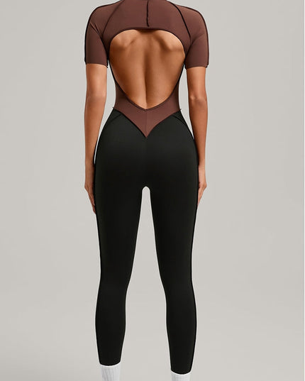 ZASUWA Female Contrast Color Backless Stitch Zipper Jumpsuit