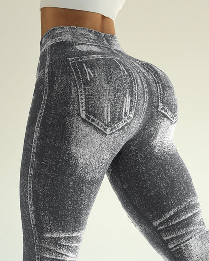 ZASUWA Female Denim Pocket Hollow Out Leggings